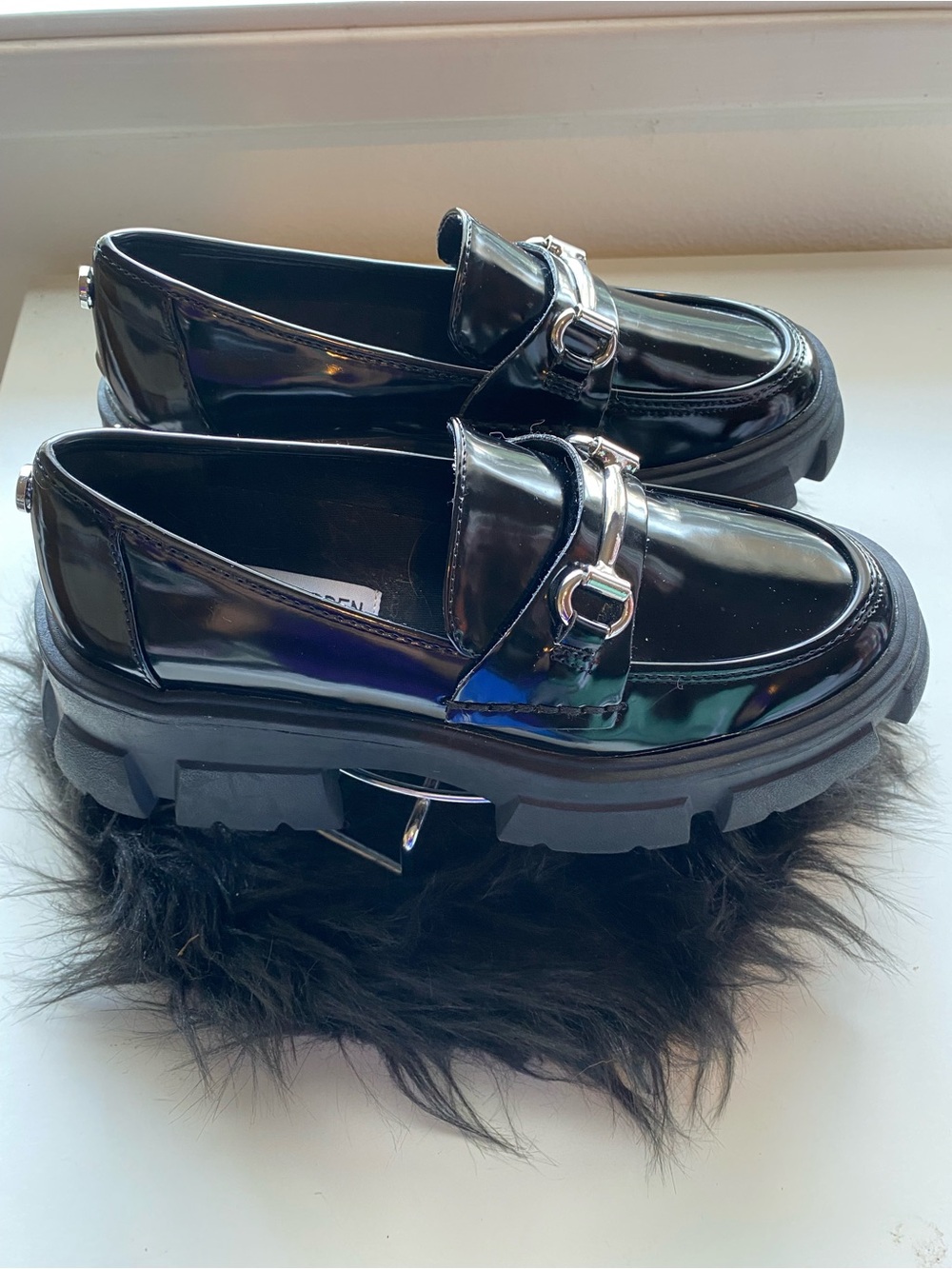 Steve Madden Black Patent Chunky Loafers